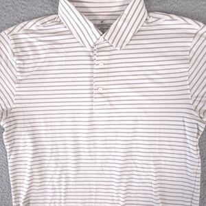 Fabletics Polo Shirt Mens M White Grey 24/7 Polo Cotton Modal Striped Stretch